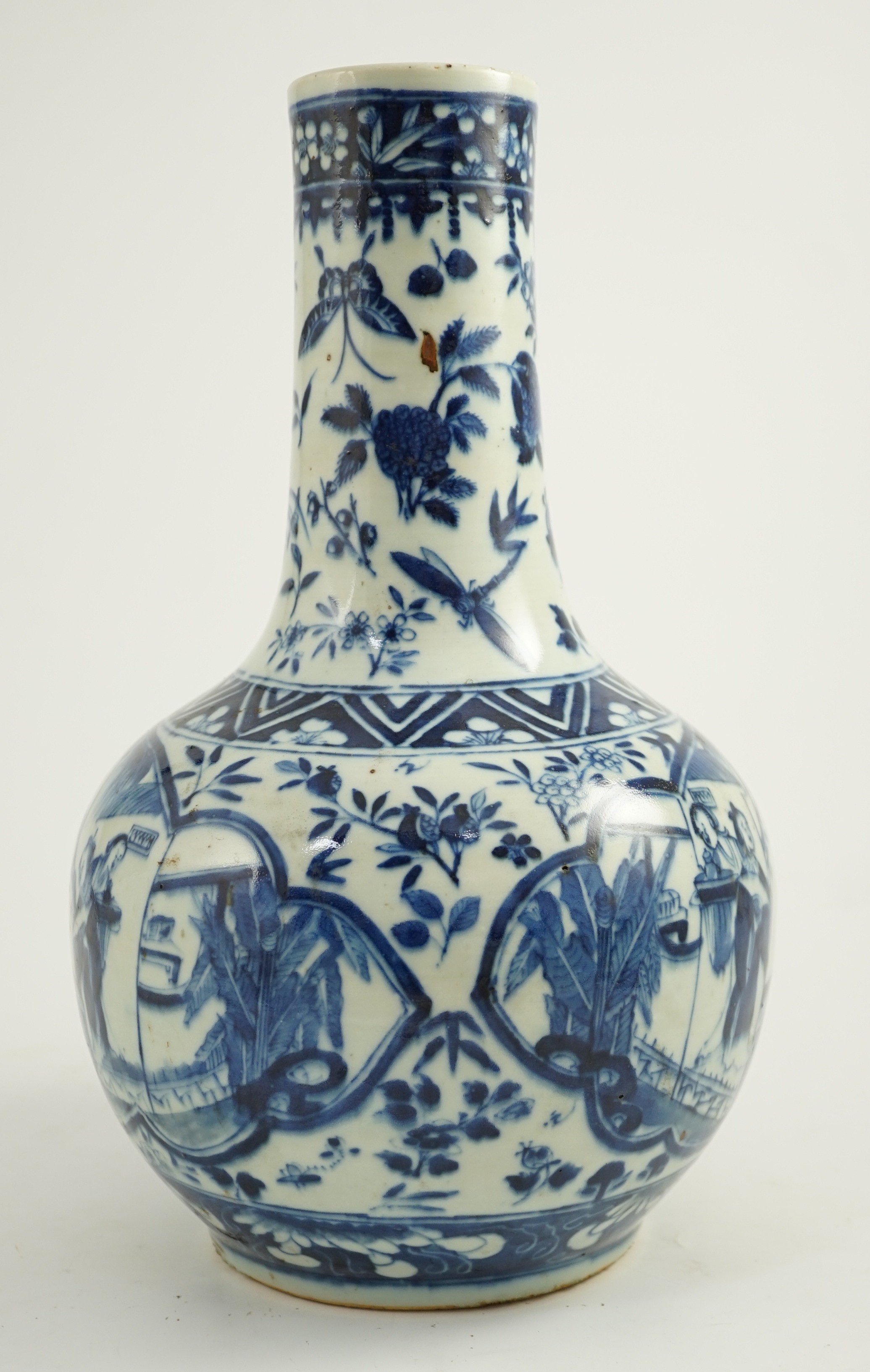 A Chinese blue and white bottle vase, 19th century, 35cm high